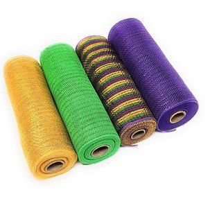 Mardi Gras 10" x 30ft Deco Mesh Ribbon Roll Set (Gold, Green, Stripes, Purple)